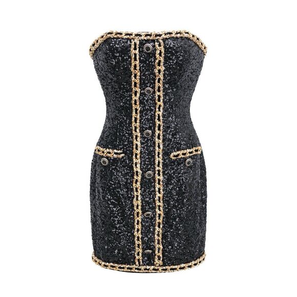 Miss Rosier Dresses & Skirts - Miss Rosier Eulalia black embellished mini dress Sz S Sequin Gold Party Cocktail